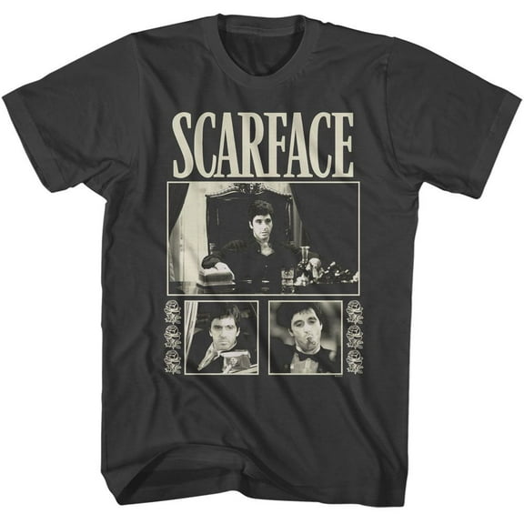 Scarface Three Photos With Roses Smoke Adult T-Shirt