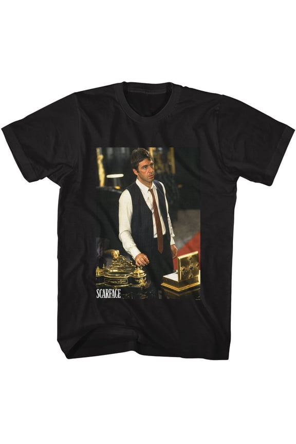 Scarface Tony At His Desk Black Adult T-Shirt