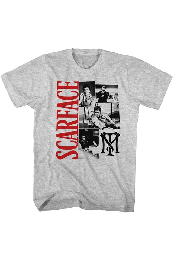 Scarface Tony Montana Movie Montage Men's T Shirt (Silver, Adult5XL)