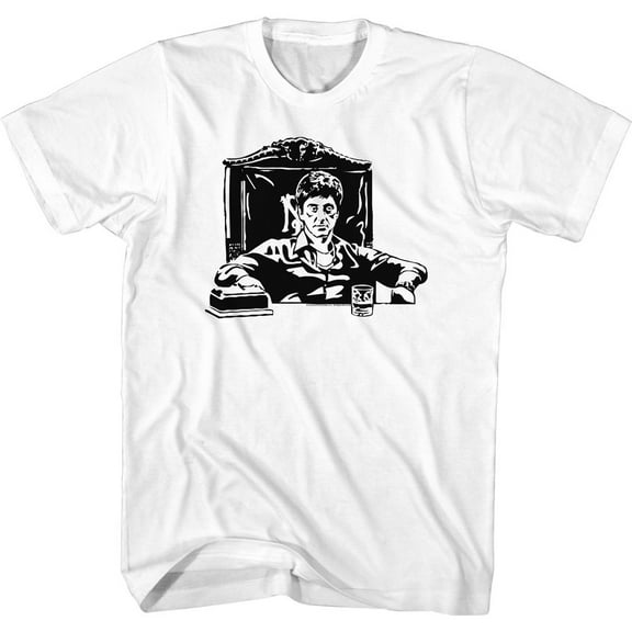 Scarface Tony at Desk White Adult T-Shirt