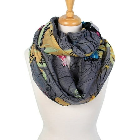Scarfand's Lightweight Butterfly Floral Print Infinity Fashion Scarf Head Wrap Shawl, Black