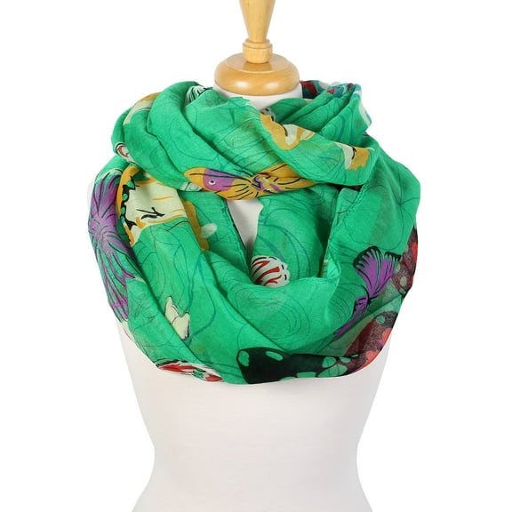 Scarfand's Lightweight Butterfly Floral Print Infinity Fashion Scarf Head Wrap Shawl, Green