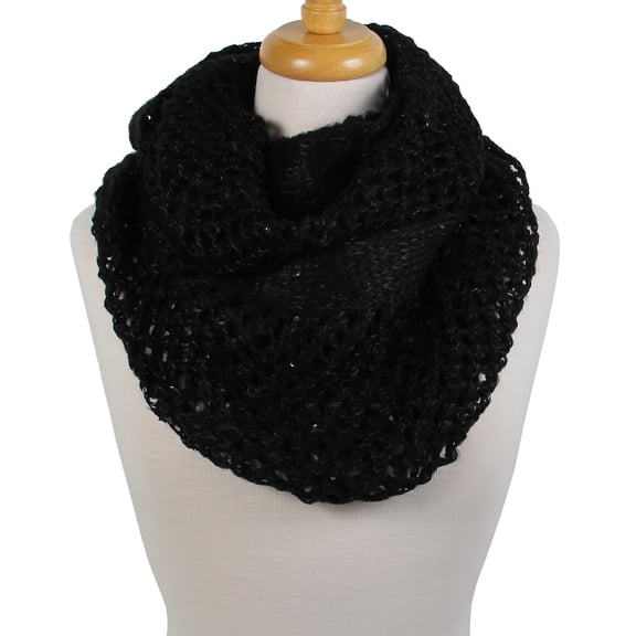 Scarfand's Unisex Lightweight Mesh Knit Sequin Infinity Scarf, Shawl, Wrap, Black