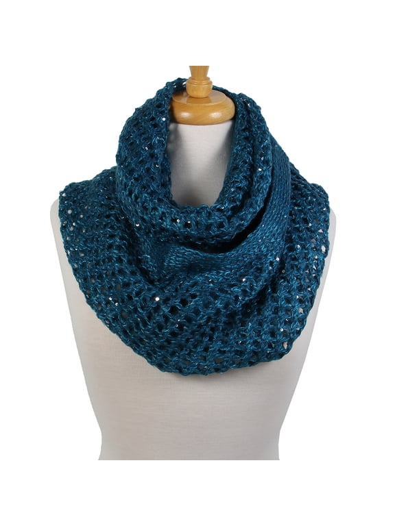 's Unisex Lightweight Mesh Knit Sequin Infinity Scarf, Shawl, Wrap, Blue, 1-Piece