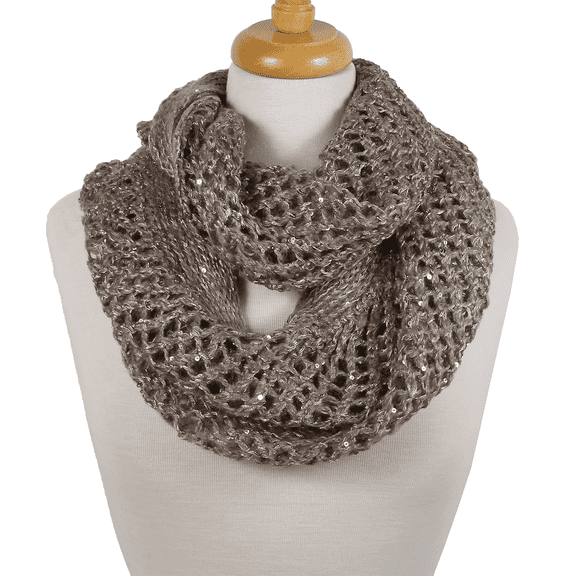 Scarfand's Unisex Lightweight Mesh Knit Sequin Infinity Scarf, Shawl, Wrap, Tan