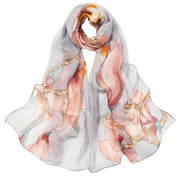 Scarfs for Women BWASD Flower Casual Lightweight Soft Summer Sunscreen Scarf Chiffon Long Beach Shawl Bandana Neckerchief for Spring Summer Fashion Grey