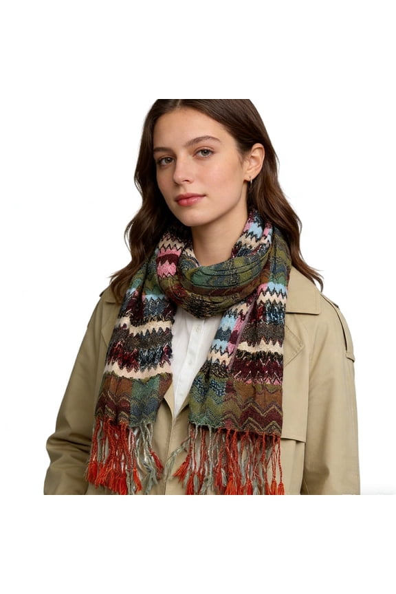Scarfs for Women - Lightweight Multicolor Jacquard Polyester Scarf - Leaf Pattern Long Scarf (70"x27")