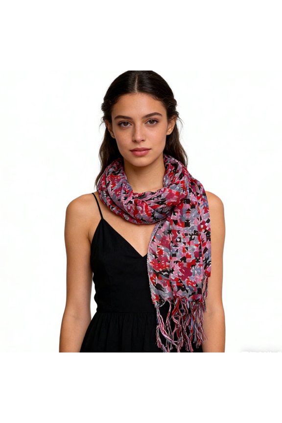 Scarfs for Women - Lightweight Red Printed Viscose Scarf - Flowy Long Scarf for Dresses (67"x24")