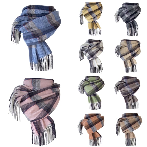 Scarfs for Women Plaid Scarf Long Scarves Knit Wraps Knitted Scarf Thick Warm Long Shawl Cold Weather Winter Scarves for Women Blue One Size