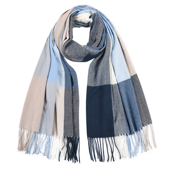 Scarfs for Women Plaid Scarf Thick Warm Knitted Scarf Long Scarves Lined Knit Wraps Thick Warm Soft Winter Scarf Blue One Size