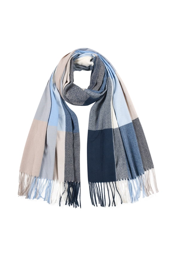 Scarfs for Women Plaid Scarf Thick Warm Knitted Scarf Long Scarves Lined Knit Wraps Thick Warm Soft Winter Scarf Blue One Size