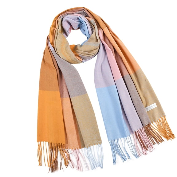 Scarfs for Women Plaid Scarf Thick Warm Knitted Scarf Long Scarves Lined Knit Wraps Thick Warm Soft Winter Scarf Orange One Size