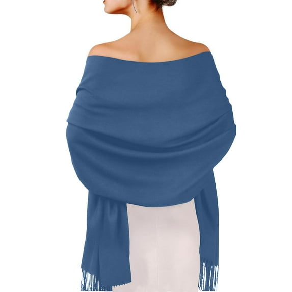 Women Knitted Triangle Shawls and Wraps Cold Weather Neck Warmer Solid Color Shawl Scarf Dark Blue One Size