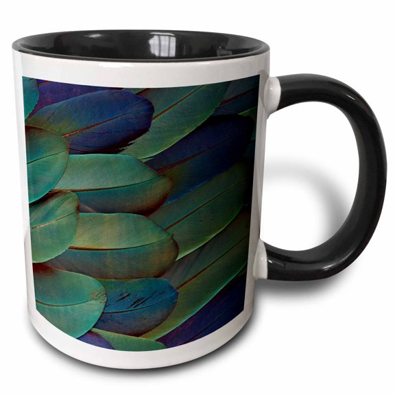 3drose, Scarlet and Blue Gold Macaw Wing Feathers, 11oz Two-tone Black Mug