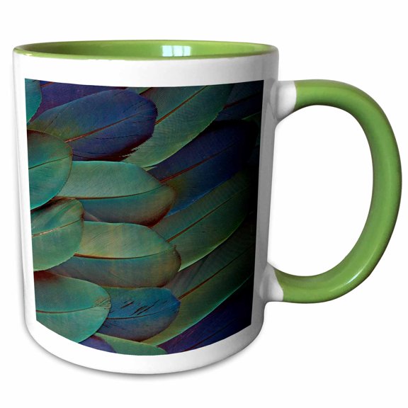 3drose, Scarlet and Blue Gold Macaw Wing Feathers, 11oz Two-tone Green Mug