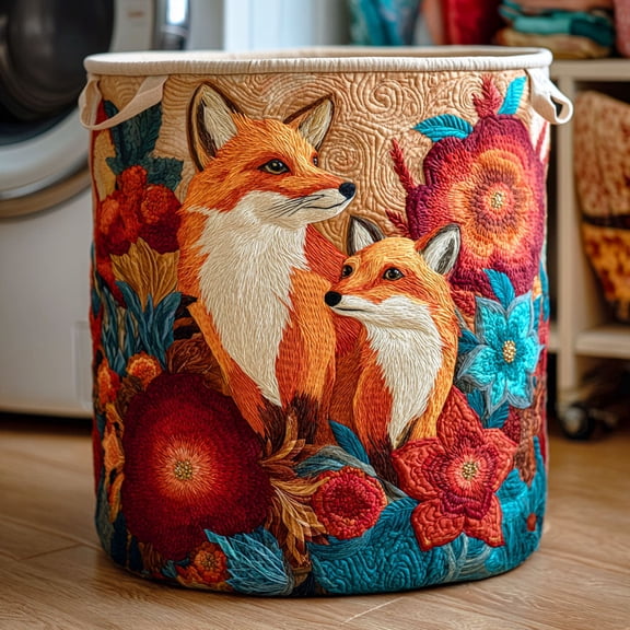 Scarlet Bloom Fox Quilted Laundry Basket