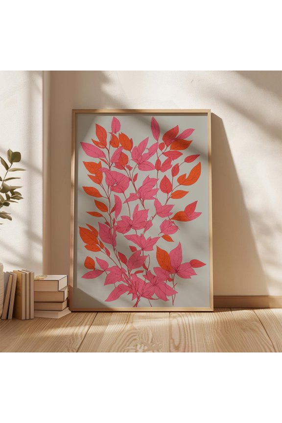 Scarlet Diagram Botanical Orange Leaf Cozy Home Wall Decor