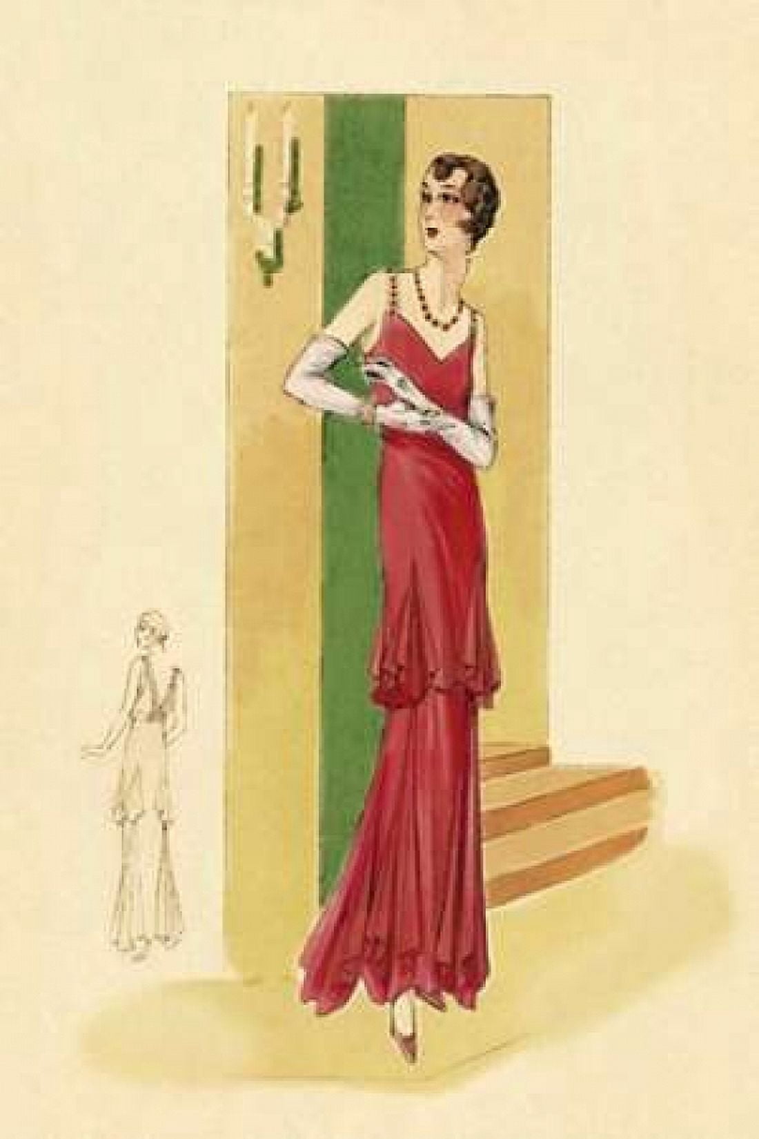 Scarlet Evening Gown Canvas Art - Vintage Fashion (24 x 36)