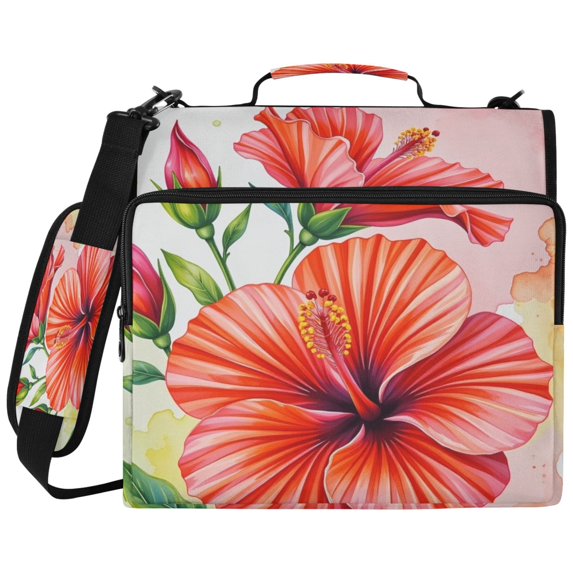Scarlet Hibiscus Printed Zipper Binder with Handle&Shoulder Strap 2 inch 3 Ring 500+300 Sheet Capacity File Folder Organizer