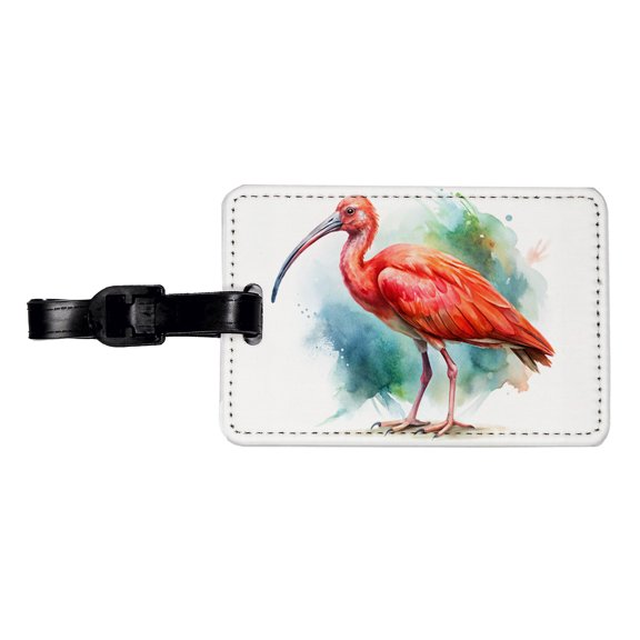 Scarlet Ibis Bird Watercolor Faux Leather Travel Luggage Tag