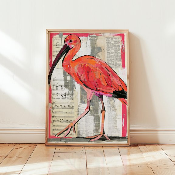 Scarlet Ibis Poster, Collage Bird Print, Contemporary Paper Wall Art, Poster Only