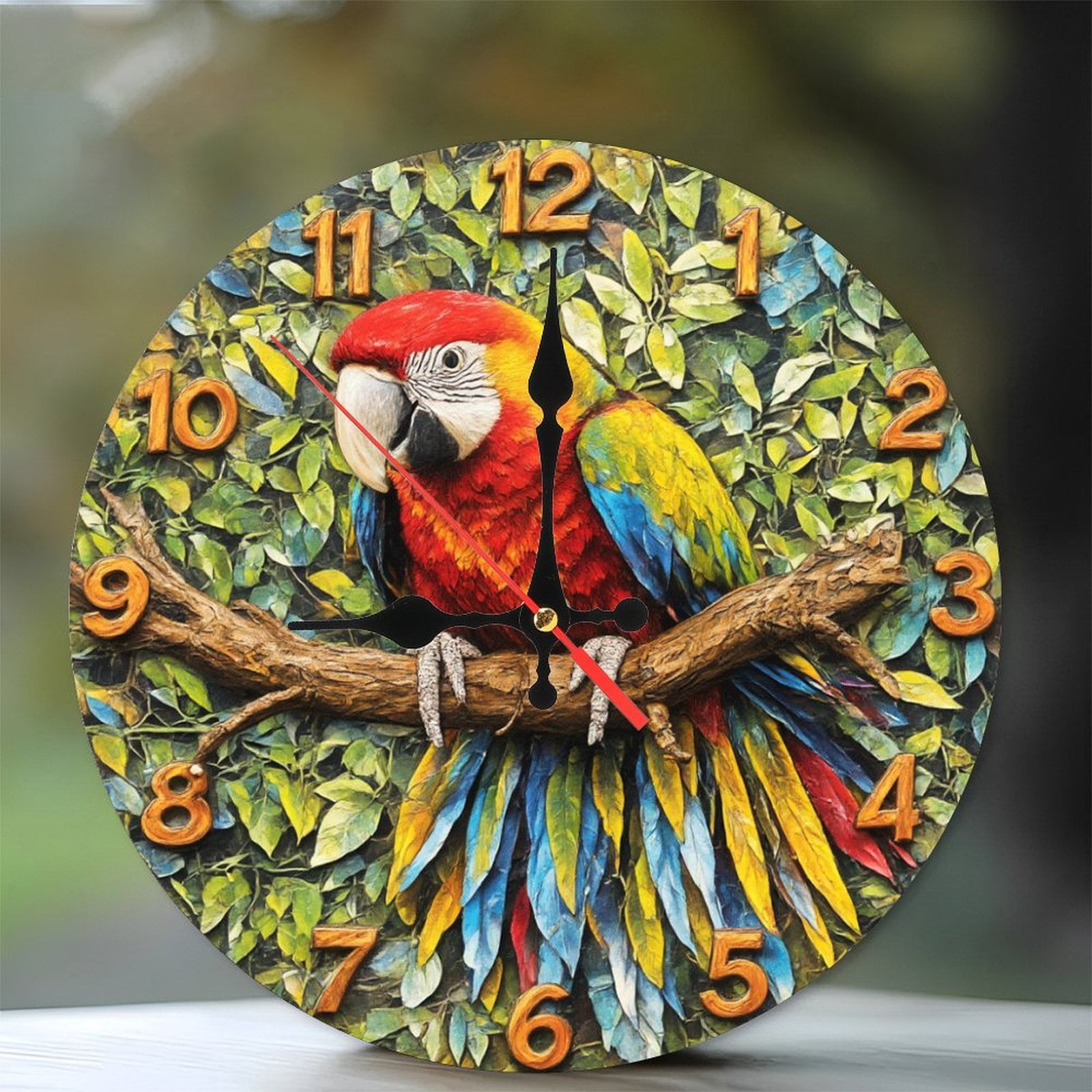 Picture of Scarlet Macaw Parrot Wall Clock Colorful Feathers Jungle Birds Home ...