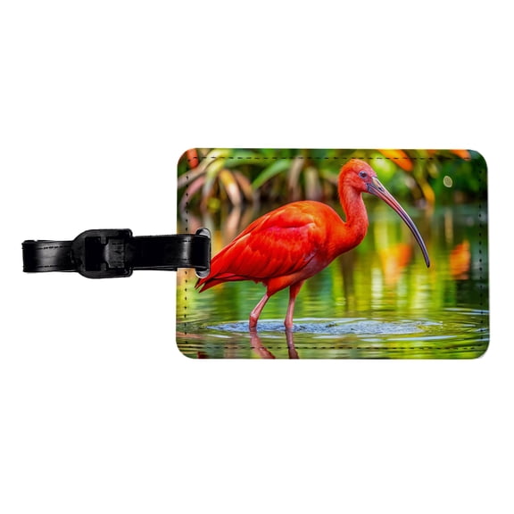 Scarlet Red Ibis Tropical Bird Faux Leather Travel Luggage Tag