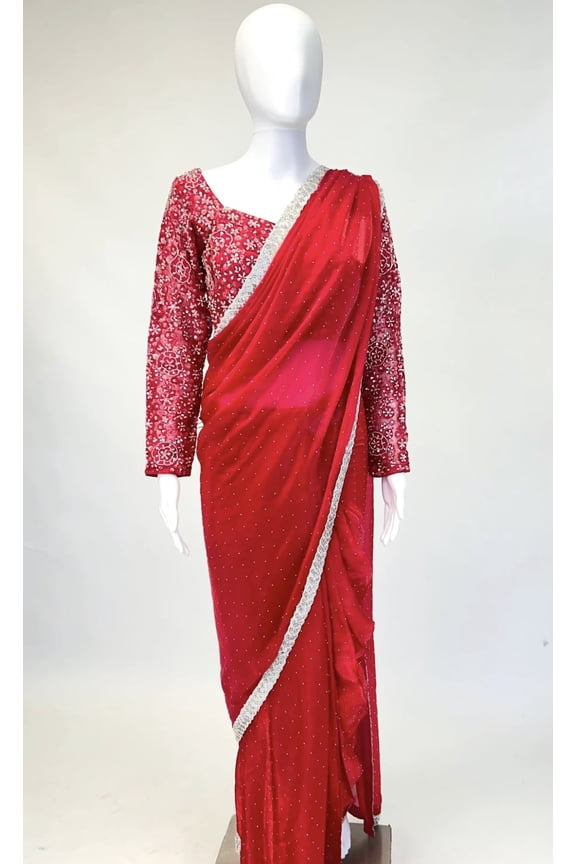 Scarlet Red Readymade Saree