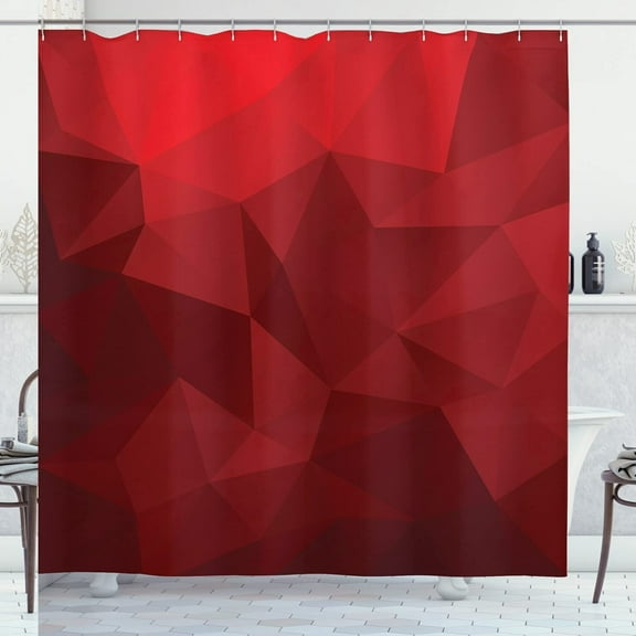 Scarlet Ruby Geometric Mosaic Red Shower Curtain - Low Poly Effect, 69 W x 70 L, Cloth Fabric Bathroom Decor with Hooks