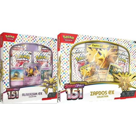 Scarlet & Violet Pokemon 151 Alakazam ex & Zapdos ex Set of 2 Collection Boxes (ENGLISH, 4 Booster Packs, 3 Foil Promos & More!)