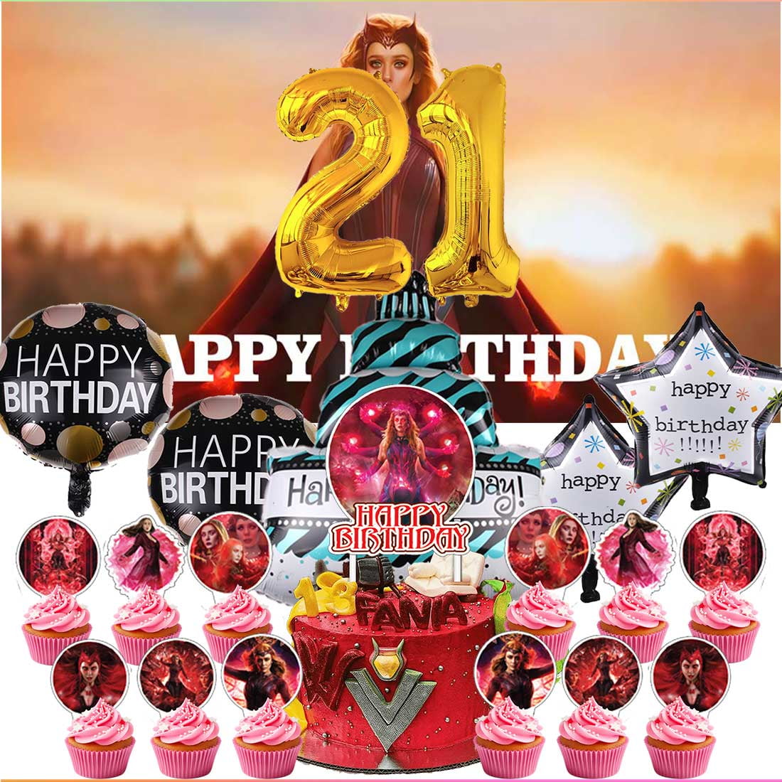 Scarlet Witch Party Supplies Decor 21th Kit Balloons Birthday Cake ...