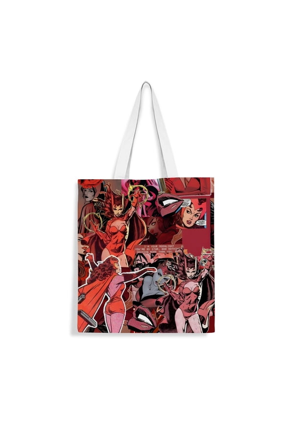 Scarlet Witch Wanda Maximoff canvas Tote Bag handbag: Attractive tote, suitable for grocery and shopping use, featuring a reusable style with an inner zipper, size 13.8 x 15.8 inches (35x40cm).