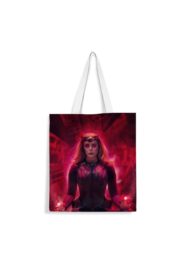 Scarlet Witch Wanda Maximoff canvas Tote Bag handbag: Cute cat design tote, perfect for grocery shopping, featuring a reusable style and inner zipper, dimensions 13.8 x 15.8 inches (35x40cm).