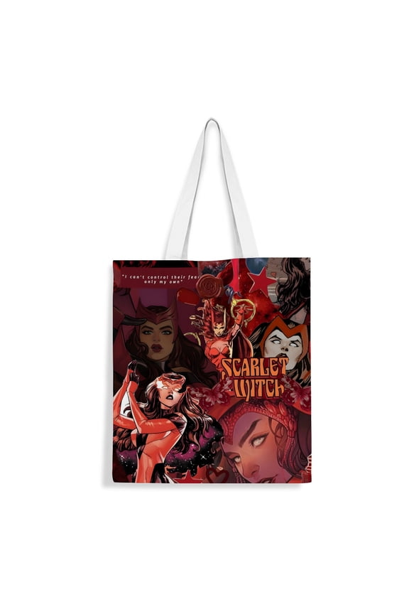 Scarlet Witch Wanda Maximoff canvas Tote Bag handbag: Womens stylish tote for everyday shopping, with a reusable design and inner zipper, measures 13.8 x 15.8 inches (35x40cm).