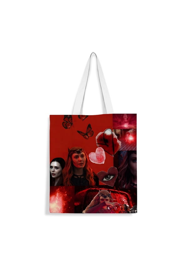 Scarlet Witch Wanda Maximoff canvas Tote Bag handbag: Womens stylish tote for groceries and shopping, featuring a reusable design and inner zipper, dimensions 13.8 x 15.8 inches (35x40cm).