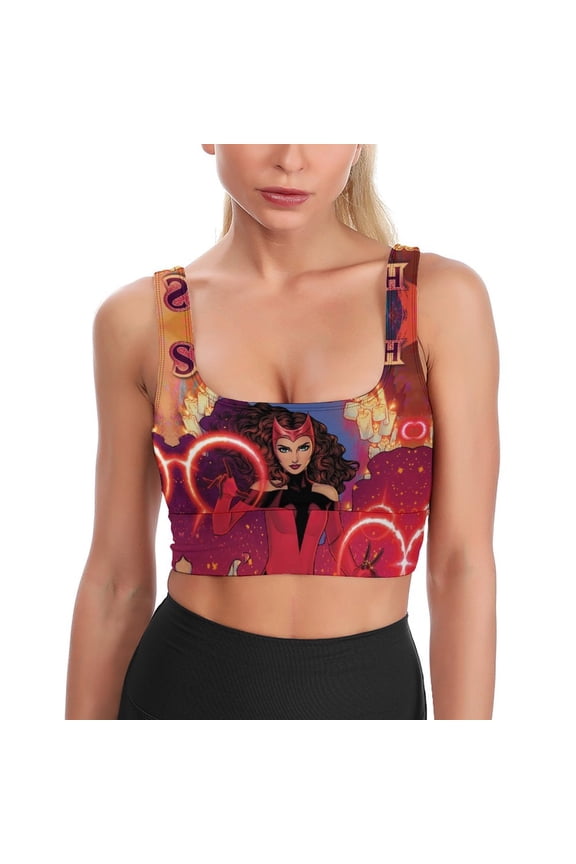 Scarlet Witch Yoga Vest Basic Racerback Fitted Crop Tops Printed Sports Bra for Women Girls 2XL