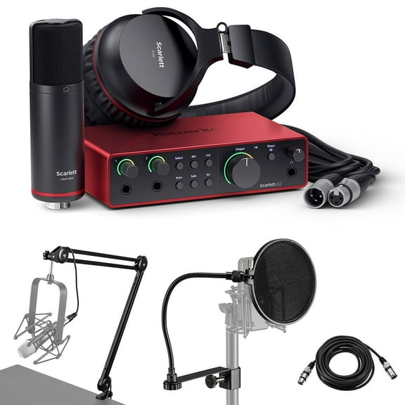 Scarlett 2i2 Studio 4th Gen USB Interface with Software Suite, Bundle with Broadcast Arm, 15' XLR Microphone Cable