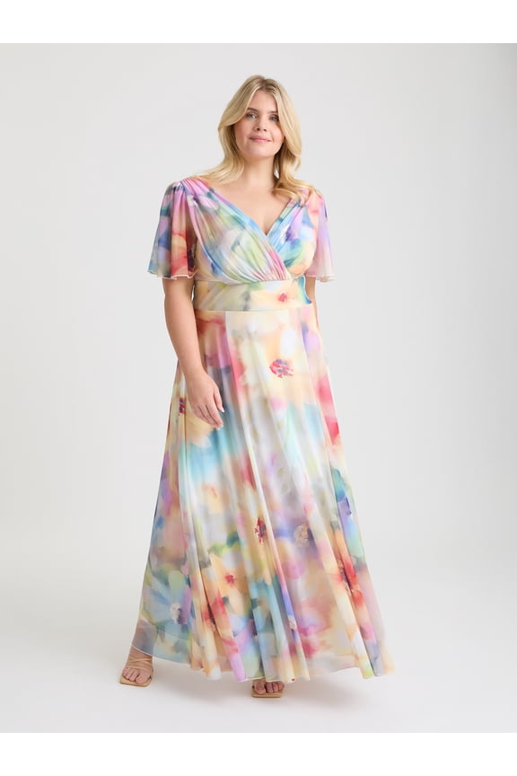Isabelle Abstract Angel Sleeve Dress - Cream, 28