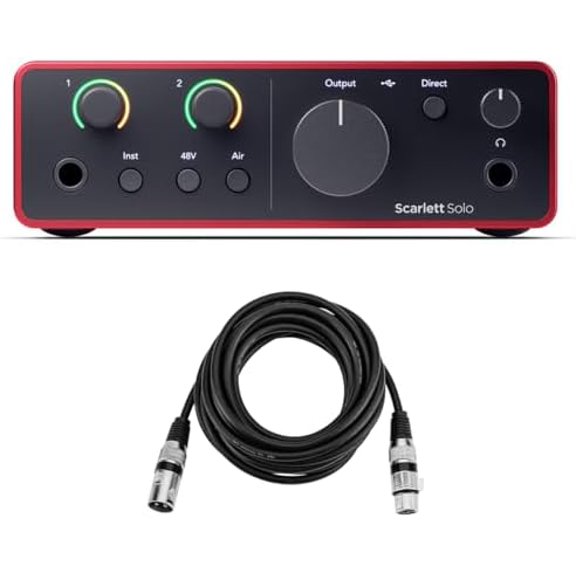 Scarlett Solo 4th Gen USB Audio Interface with XLR 10 Foot Mic Cable$$Music