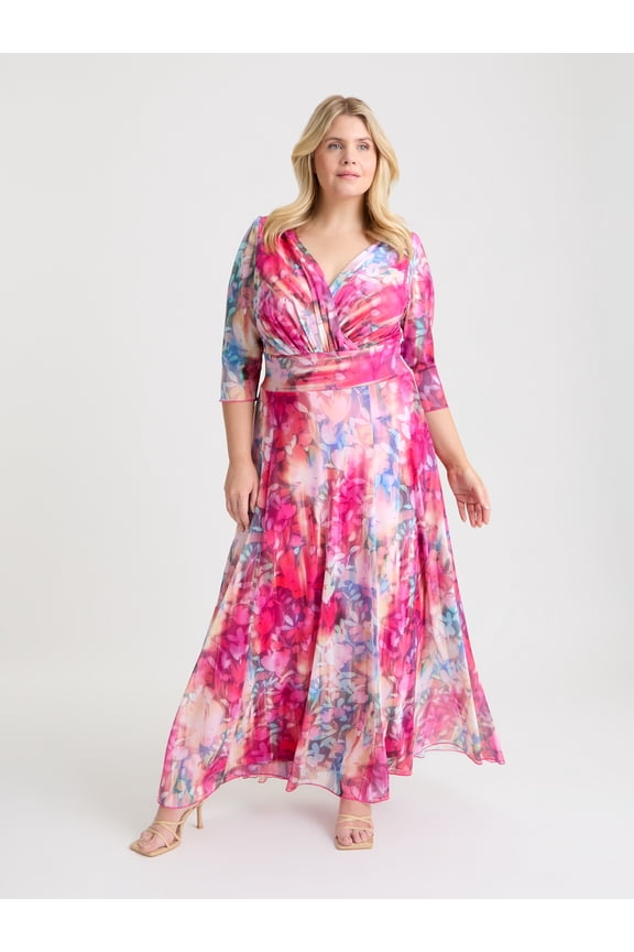 Verity Abstract Print Maxi Gown - Pink, 10