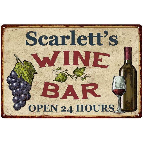 Scarlett's Rustic Wine Bar Sign Wall Décor Kitchen Gift 8 x 12 Matte Finish Metal 108120056952