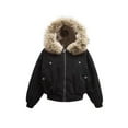 thumbnail image 1 of ScarletteEmmy Vintage Retro Faux-Fur Trim Parka Jacket for Women, Fleece-Lined Short Winter Coat, Warm Insulated Thickened Outerwear, 1 of 6