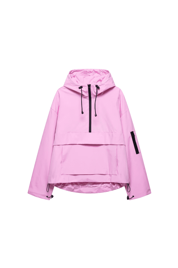 Women’s Hooded Windbreaker, Lightweight Water-Resistant Half-Zip Anorak Pullover with Drawcord Hem & Zip Sleeve Pocket, Outdoor Rain Shell for Hiking/Travel