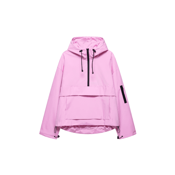 ScarletteEmmy Womenās Hooded Windbreaker, Lightweight Water-Resistant Half-Zip Anorak Pullover with Drawcord Hem & Zip Sleeve Pocket, Outdoor Rain Shell for Hiking/Travel