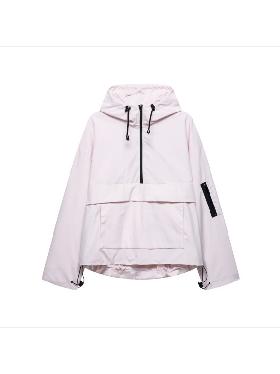 Women’s Hooded Windbreaker, Lightweight Water-Resistant Half-Zip Anorak Pullover with Drawcord Hem & Zip Sleeve Pocket, Outdoor Rain Shell for Hiking/Travel