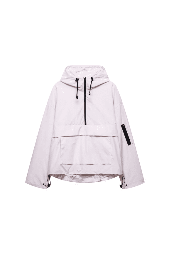 Women’s Hooded Windbreaker, Lightweight Water-Resistant Half-Zip Anorak Pullover with Drawcord Hem & Zip Sleeve Pocket, Outdoor Rain Shell for Hiking/Travel