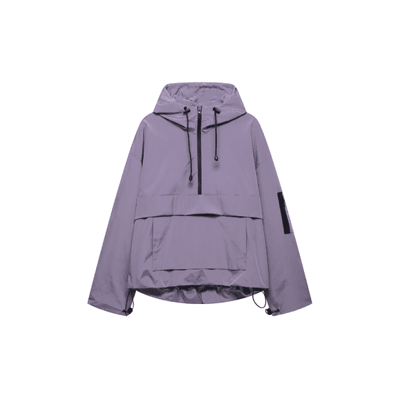 ScarletteEmmy Women’s Hooded Windbreaker, Lightweight Water-Resistant Half-Zip Anorak Pullover with Drawcord Hem & Zip Sleeve Pocket, Outdoor Rain Shell for Hiking/Travel