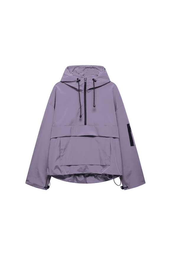 Women’s Hooded Windbreaker, Lightweight Water-Resistant Half-Zip Anorak Pullover with Drawcord Hem & Zip Sleeve Pocket, Outdoor Rain Shell for Hiking/Travel