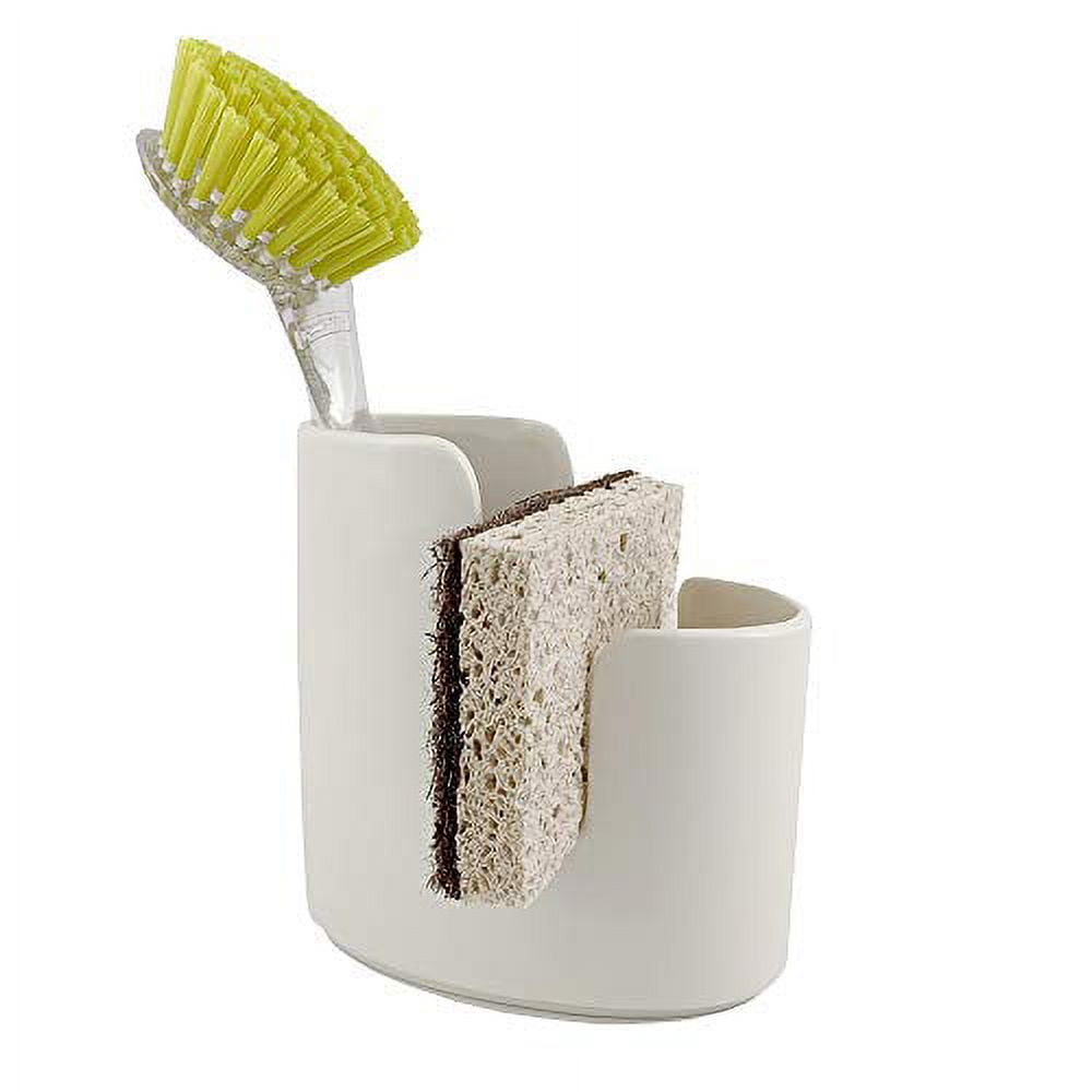 Elegant Bone-White Ceramic Kitchen Sponge & Brush Holder