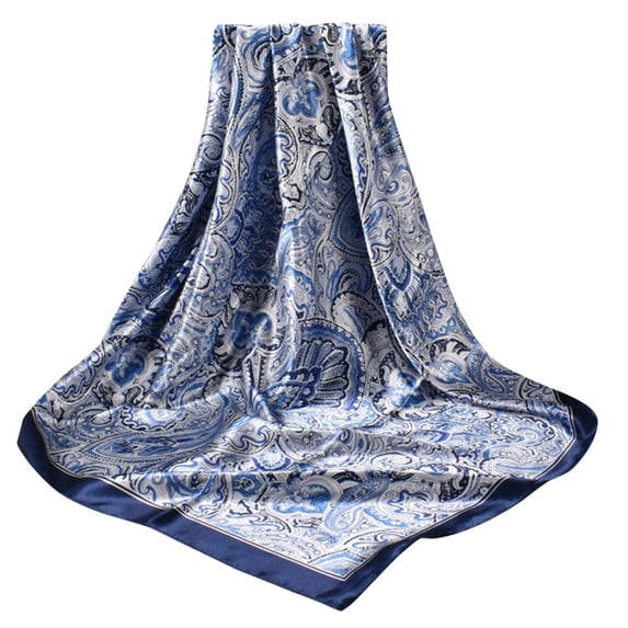 Scarves for Women 90 Cm Square Paisley Print Scarf with Border Design, Versatile Neck Wrap for Everyday Styling, Travel and Outfit Detail